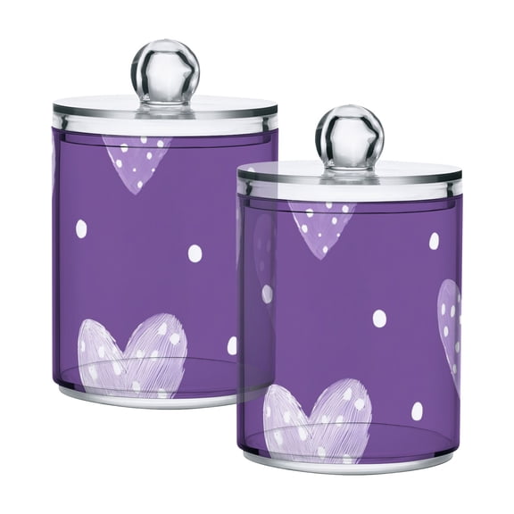 Doodle Hearts Dots Purple Background Valentine Translucent Plastic Cans Storage Canisters with Lid Set of 2