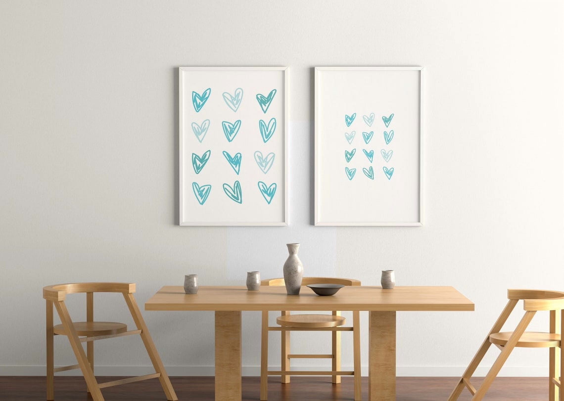 Doodle Hearts Teal Decorative Wall Art Print, Ovarian Cancer Support ...