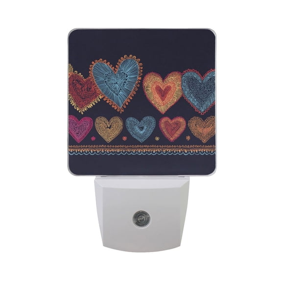 Doodle Hearts with Lace Valentine LED Night Light Sensor Lamp Plug-in Adjustable Brightness 2 Pack