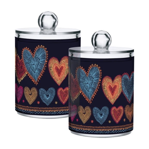 Doodle Hearts with Lace Valentine Translucent Plastic Cans Storage Canisters with Lid Set of 2