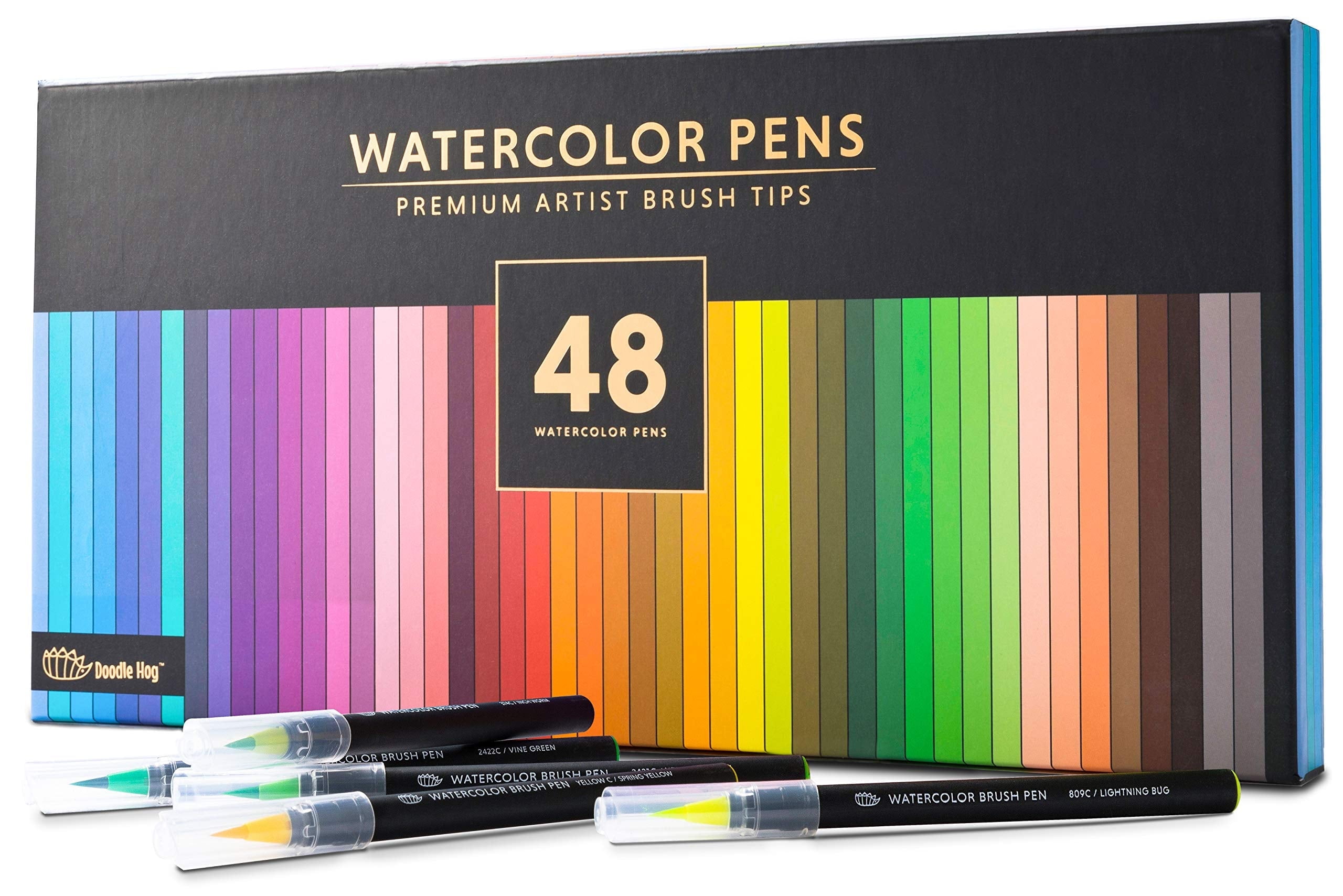 Doodle Hog Premium Watercolor Pens Blendable Markers, Real Brush Tip, Water Colors, 48 count Box