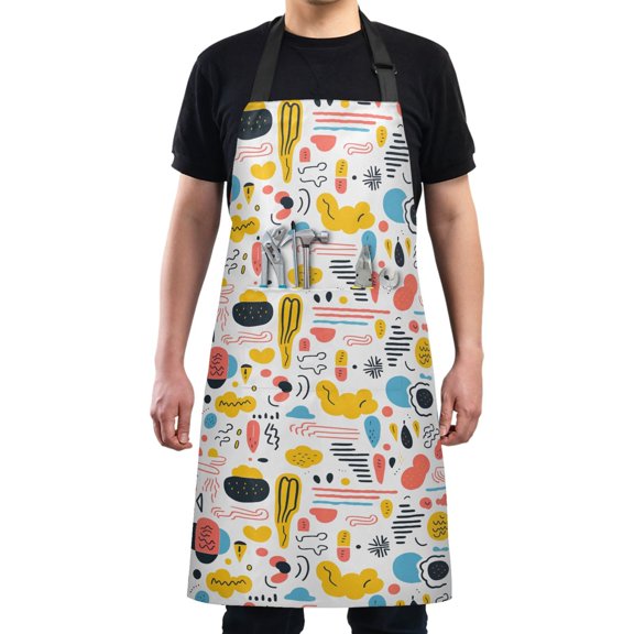 Doodle Lines Graffiti Kitchen Apron with 2 Pockets Adjustable waterproof Cooking Aprons for Women Men Chef