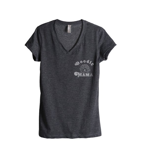 Doodle Mama Women's Fashion Relaxed V-Neck T-Shirt Tee Charcoal Grey Large