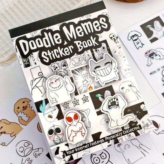 Doodle Meme Stickers Kit - 450+ Self-Adhesive Die-Cut Stickers, Cute Cat & Dog Pet, Funny Face Decals for Journaling, Scrapbooking (Adult Gifts)