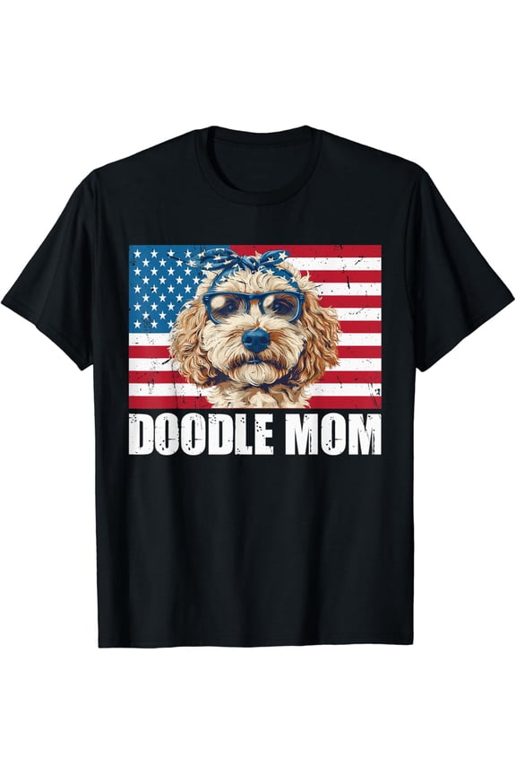 Doodle Mom Goldendoodle American Flag Dog Lover 4Th Of July T-Shirt