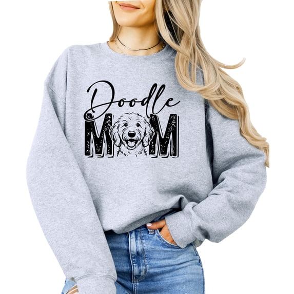 Doodle Mom Sweatshirt for Women Cute Trendy Sweater for Goldendoodle Owner Gray Sweatshirt Adult Large