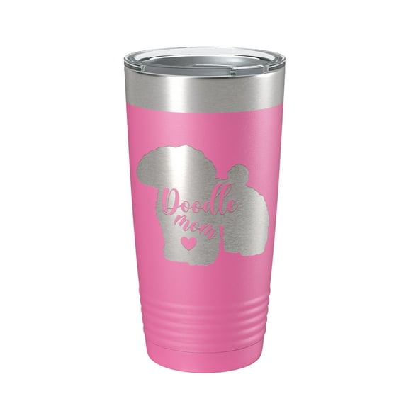 Doodle Mom Tumbler Dog Travel Mug Gift Insulated Laser Engraved Coffee Cup 20 oz Pink