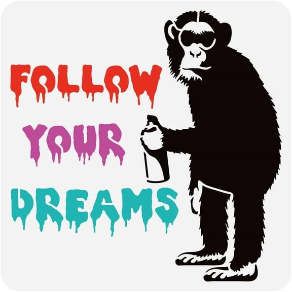 Doodle Monkey Painting Stencil 11.8x11.8 inch Reusable Follow Your Dreams Drawing Template Plastic PET Chimpanzee Pattern Stencil Banksy Theme Template for Painting on Wood Fabric for DIY