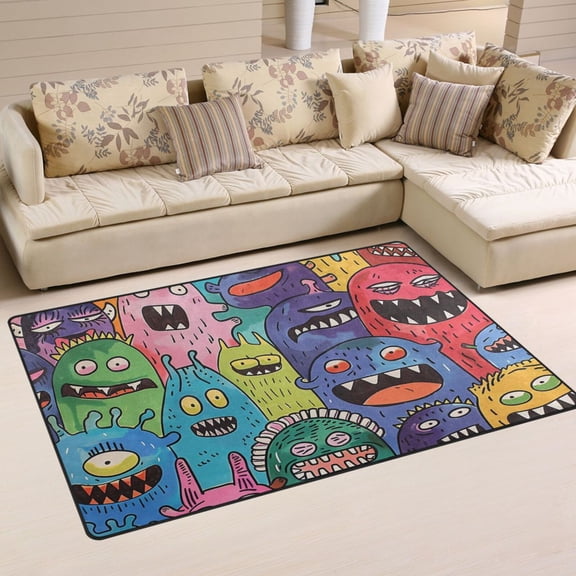 Doodle Monsters Area Rug Washable Floor Carpet Mat 60 x 39 inch for Bedroom Living Room Kids Room Home Decor