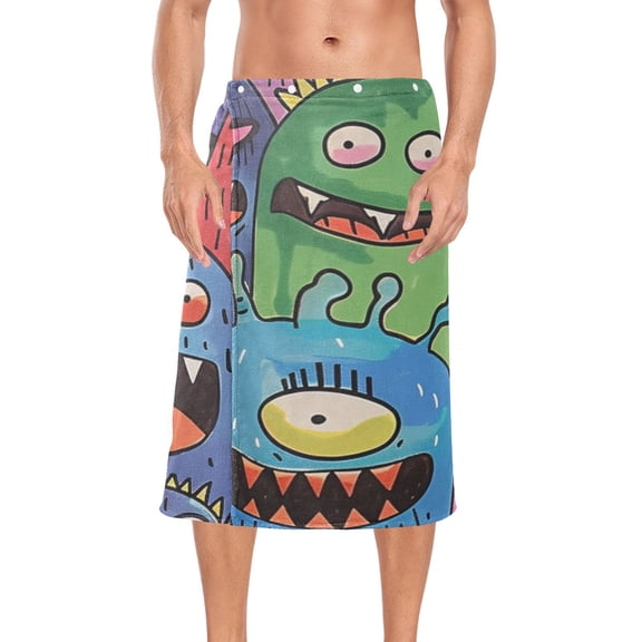 Doodle Monsters Bath Towel Wrap for Man Adjustable Shower Wrap Button Closure Body Towel for Sauna Gym