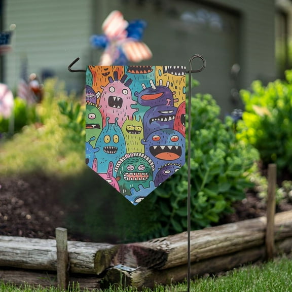 Doodle Monsters Garden Flag 18" x 12.5" Double Sided Yard Lawn Outdoor Decor Small Yard Flags