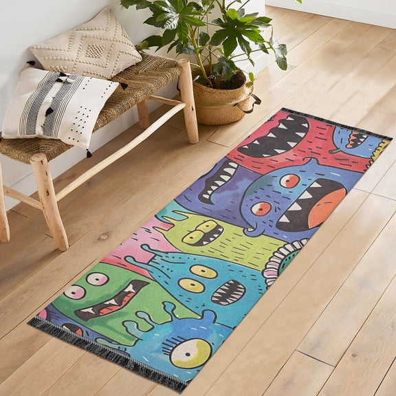Doodle Monsters Runner Rug Machine Washable Area Rugs Carpet Non Slip Entryway Mat for Bedroom Entryway Front Door