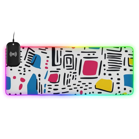 Doodle Of Lines and Geometric Figures Wireless Charging RGB Gaming Mouse Pad Large Keyboard Mat Rubber Base 13 Light Modes