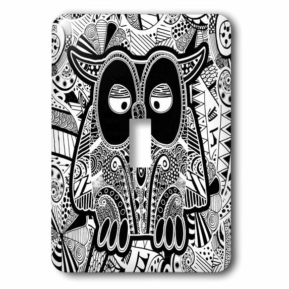3dRose, Doodle Owl, black and white, double toggle switch