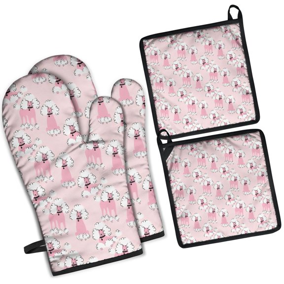 Doodle Poodle Image Kitchen Oven Mitt and Pot Holder Sets 2 Pcs for Baking, Cooking and Grilling, Heat Resistant Up To 392 °F