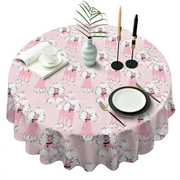 Doodle Poodle Image Round Tablecloth 60"x60",Wrinkle Wipeable Table Cloth for Kitchen Dining Room Picnic Patio Party