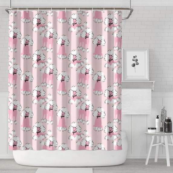 Doodle Poodle Image Shower Curtain 72"x84" ,Bathroom Decorative Shower Curtains Set with 12 Hooks,Modern Waterproof Washable Shower Curtain