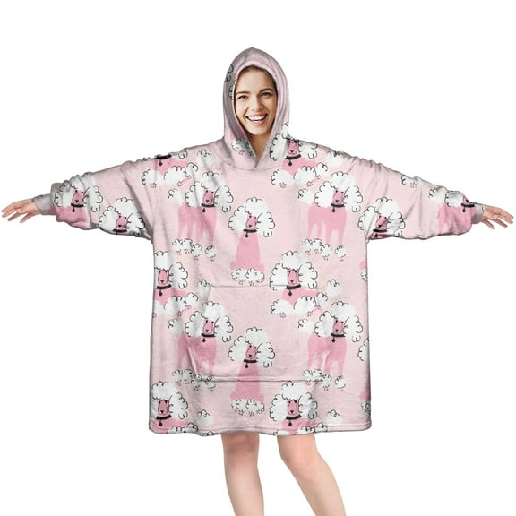 Doodle Poodle Image Wearable Oversized Blanket,Wearable Blanket Hoodie for Adults,Cozy Hooded Blankets with Super Pockets,Super Warm Fuzzy Pullover for Women & Men