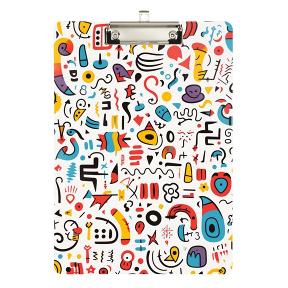 Doodle Punctuations Abstract Acrylic Clipboard Drawing Board with Hook Writing Pad File Storage A4 Size Silver 12.5" x 9"