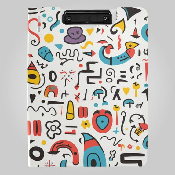 Doodle Punctuations Abstract Foldable Binder Folder Clipboard with Pen Slot Double Clips A4 Size File Storage