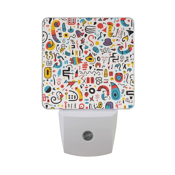 Doodle Punctuations Abstract LED Night Light with Smart Sensor Plug Into Wall Dusk to Dawn 2 packs