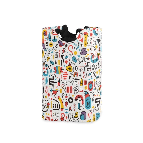Doodle Punctuations Abstract Laundry Basket with Handles Foldable Laundry Hamper Freestanding Washing Bin 50L