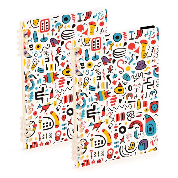 Doodle Punctuations Abstract Notebook Detachable Coil Notebook Diary Plan Book A5 Size 60 Pages 2 Pack