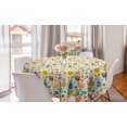 thumbnail image 1 of Doodle Round Tablecloth, Easter Chicken Eggs Sun Rabbit Floral Berries Garden Bird Colorful Arrangement, Circle Table Cloth Cover for Dining Room Kitchen Decor, 60", Ivory Multicolor, by Ambesonne, 1 of 2