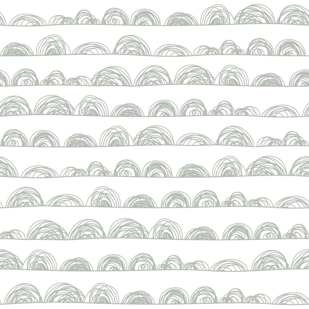 Gray and White Doodle Scallop Peel and Stick Wallpaper Roll