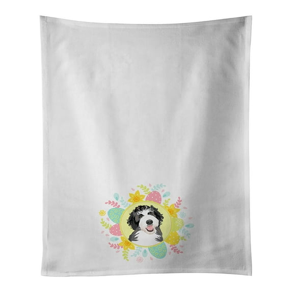Doodle Silver and White #1 Easter White Kitchen Towel Set of 2 19 in x 28 in