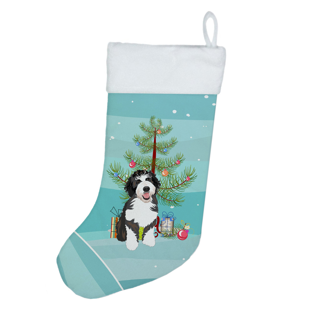 Doodle Silver and White #1 Christmas Christmas Stocking 13.5 in x 18 in