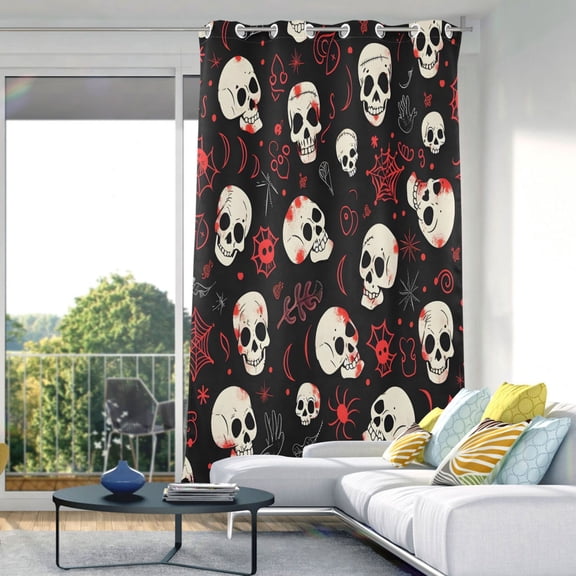 Doodle Skulls Blackout Curtains 84"x42" Thermal Insulated Curtain 1 Panel