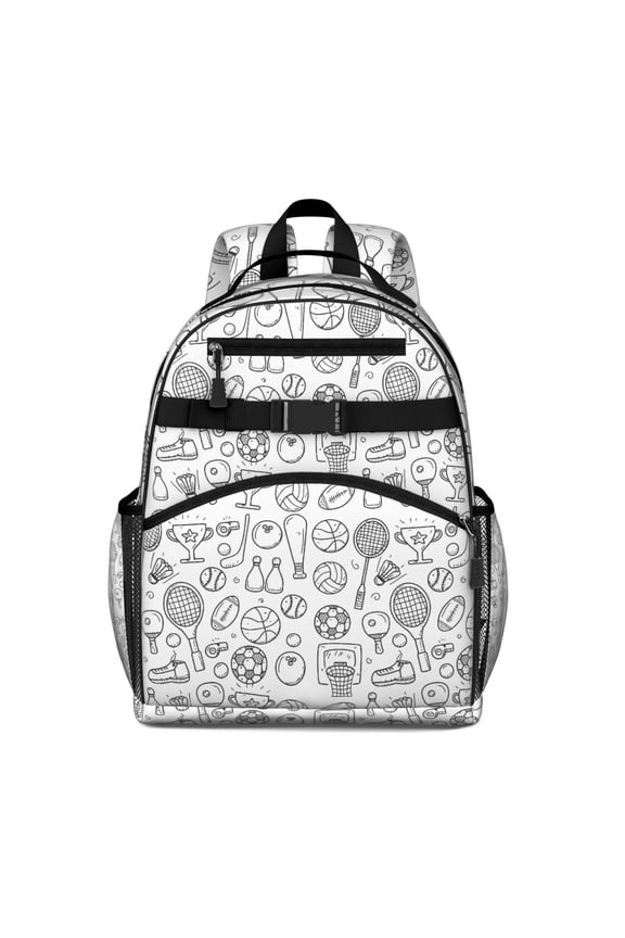 Doodle Sports Icons Pattern Backpack for School,Cute School Bag,Schoolbag with Adjustable Shoulder Straps & Padded Back,15.25"x11.5"x5.25"