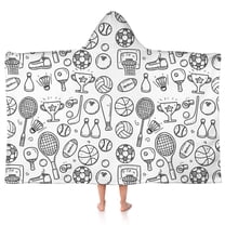 Doodle Sports Icons Pattern Hooded Bath Towel，50"x30" for Ages 3 To 12 Kids, Quick Dry Lightweight Soft Microfiber Hood Beach Towel Cover Up for Kids