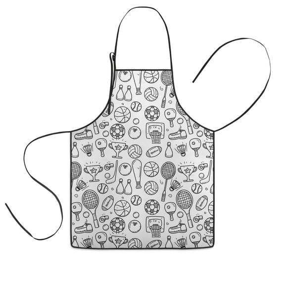 Doodle Sports Icons Pattern Kids Aprons for Girls and Boys,Adjustable Neck Strap Toddler Aprons for Kids Cooking Baking
