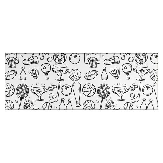 Doodle Sports Icons Pattern Kitchen Rug Mat,Kitchen Runner Rugs Non Skid Washable,Decorative Kitchen Floor Mats for Kitchen,Sink,Laundry,17"X47"
