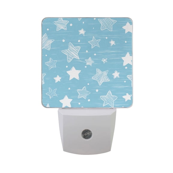 Doodle Stars Blue Background LED Night Light Sensor Lamp Plug-in Adjustable Brightness 2 Pack