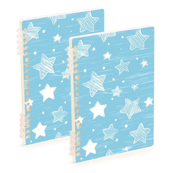 Doodle Stars Blue Background Notebook Detachable Coil Notebook Diary Plan Book A5 Size 60 Pages 1 Pack