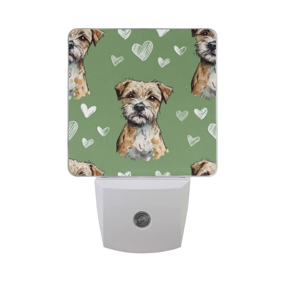Doodle Style Dog Faces with Hearts Valentine LED Night Light Sensor Lamp Plug-in Adjustable Brightness 2 Pack