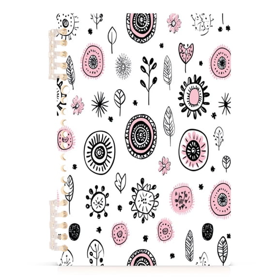 Doodle Style Nature A5 8.3x5.7in PP Notebook, Adjustable Rings, 60 Sheets, Diary or Journey Note