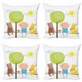 thumbnail image 1 of Doodle Throw Pillow Cushion Case Pack of 4, Childish Graphic of Bear Fox Bird and Child Sit on a Wire in a Sunny Day, Modern Accent Double-Sided Print, 4 Sizes, White and Multicolor, by Ambesonne, 1 of 2