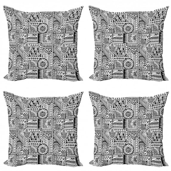 Ambesonne Hipster Throw Pillow Cover 4 Pack, Aboriginal Monochrome Forms, 20", Black White