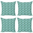 thumbnail image 1 of Doodle Throw Pillow Cushion Case Pack of 4, Modern Continuous Abstract Pattern with Swirls Spots and Hearts Print, Modern Accent Double-Sided Print, 4 Sizes, Seafoam and Multicolor, by Ambesonne, 1 of 2
