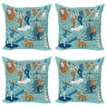 thumbnail image 1 of Doodle Throw Pillow Cushion Case Pack of 4, People Doing Various Winter Activities Graphic, Modern Accent Double-Sided Print, 4 Sizes, Seafoam Orange, by Ambesonne, 1 of 2