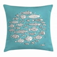 thumbnail image 1 of Doodle Throw Pillow Cushion Cover, Baby Fish Community Swimming in the Ocean Kids Nursery Playroom Cartoon, Decorative Square Accent Pillow Case, 20 X 20 Inches, Pale Blue and White, by Ambesonne, 1 of 2