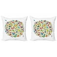 thumbnail image 1 of Doodle Throw Pillow Cushion Cover Pack of 2, Cheerful Pattern of Vivid Little Birds and Flowers, Zippered Double-Side Digital Print, 4 Sizes, Pastel Green Multicolor, by Ambesonne, 1 of 2