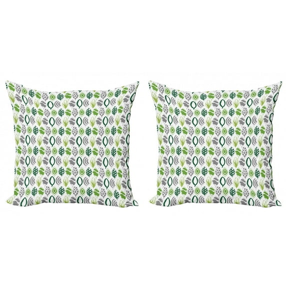 Doodle Throw Pillow Cushion Cover Pack of 2, Layout of Hand Drawn Leaves with Paintbrush Strokes, Zippered Double-Side Digital Print, 4 Sizes, Multicolor, by Ambesonne