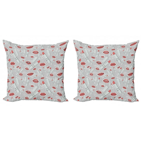Ambesonne Hipster Throw Pillow Cover 2 Pack, Make up Fashion Design, 20", Red Grey