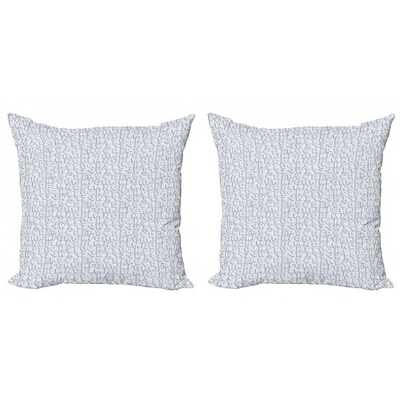 Ambesonne Cartoon Throw Pillow Cover 2 Pack, Uppercase Alphabet Letters, 16", Blue Violet and White