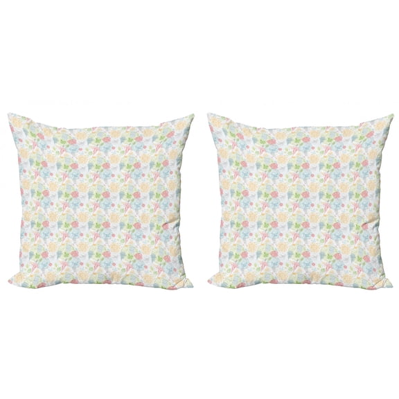 Ambesonne Leaf Throw Pillow Cover 2 Pack, Trace Style Flora Fauna, 20", Multicolor